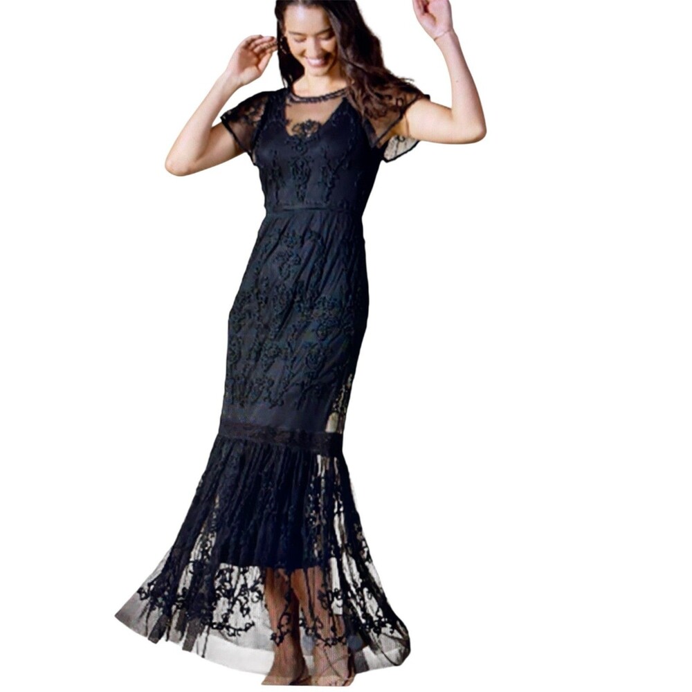 NWT $298 Sundance Mayfield Black Embroidered Tule Sheer Maxi Dress M WhimsyGoth